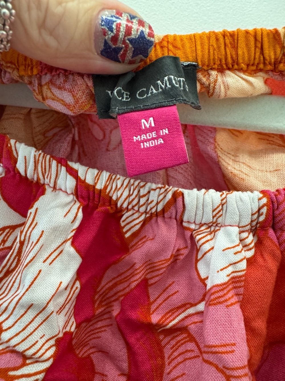 Vince Camuto Pink and Orange Floral Off-Shoulder Tie-Hem Blouse Size Medium - Picture 3 of 6
